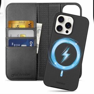 SHIELDON Case for iPhone 15 Pro Max, Genuine Leather Detachable 2 in 1 Wallet